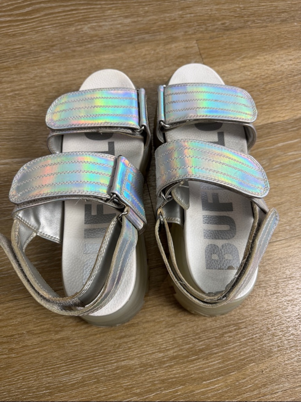 Dolls Kill Buffalo Transparent Iridescent Metallic Velcro Aspha SND Sandals 40 - Picture 8 of 12